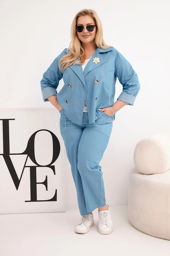 38568_1 Platus dydis moteriškas su džinsais ir švarku medvilninis