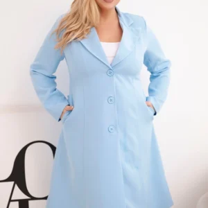 Klasikinis moteriškas paltas Plus Size su mygtukais ir apykakle