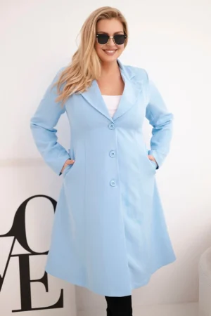 Klasikinis moteriškas paltas Plus Size su mygtukais ir apykakle