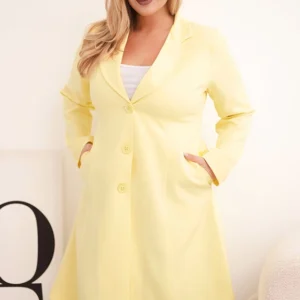 Klasikinis moteriškas paltas Plus Size su mygtukais ir apykakle