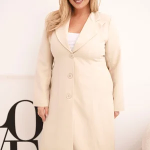 Klasikinis moteriškas paltas Plus Size su mygtukais ir apykakle bežinis