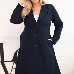 Klasikinis moterų paltas Plus Size su sagomis ir apykakle