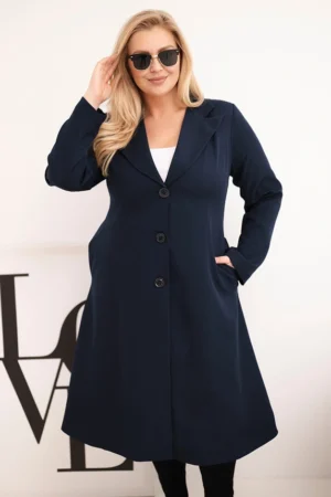 Klasikinis moterų paltas Plus Size su sagomis ir apykakle