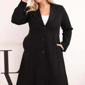 Klasikinis moterų paltas Plus Size su mygtukais ir apykakle