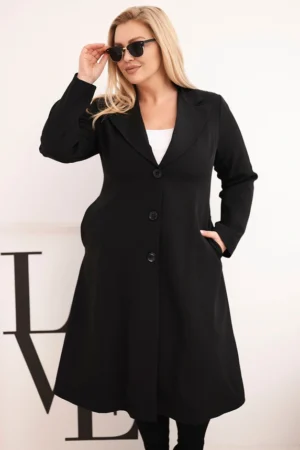 Klasikinis moterų paltas Plus Size su mygtukais ir apykakle