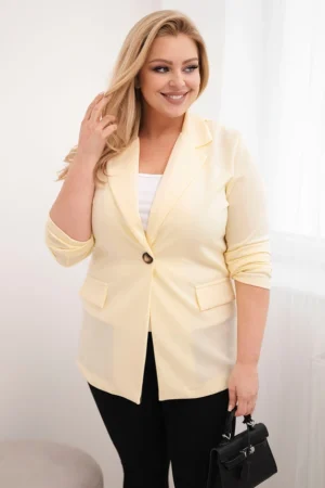 Moteriška viskozinė striukė Plus Size su ilgomis rankovėmis ir apykakle citrininė