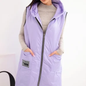 Moteriška pamušalinė liemenė Plus Size su užtrauktuku ir kapišonu šviesiai