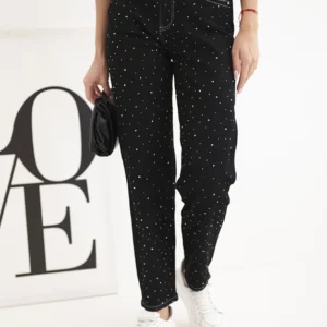 Moteriškos kelnės su aukštu liemeniu ir dekoracijomis