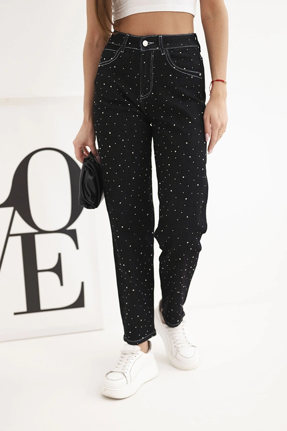 38609_1 Moteriškos kelnės su aukštu liemeniu ir dekoracijomis