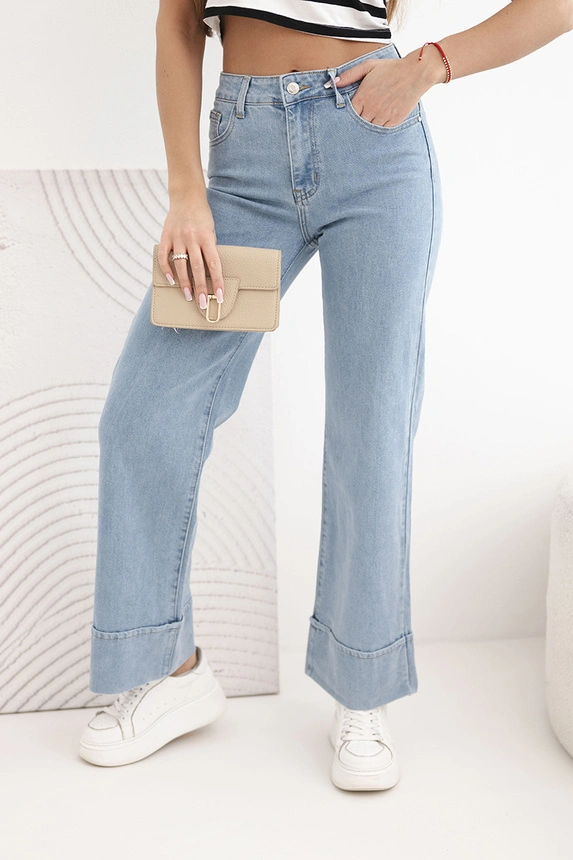 38610_1 Moteriškos kelnės su plačiomis kojomis ir aukštu liemeniu, niebieski