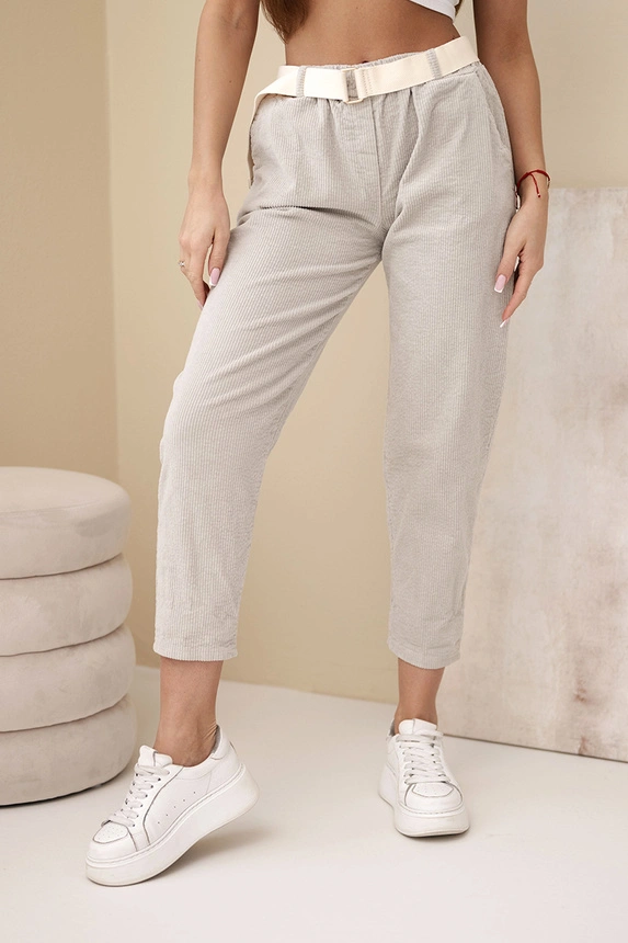 38654_1 Moteriški štrikų kelnių su diržu tamsiai béžinės