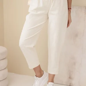 Moteriški štrampai su diržu šviesiai bežiniai