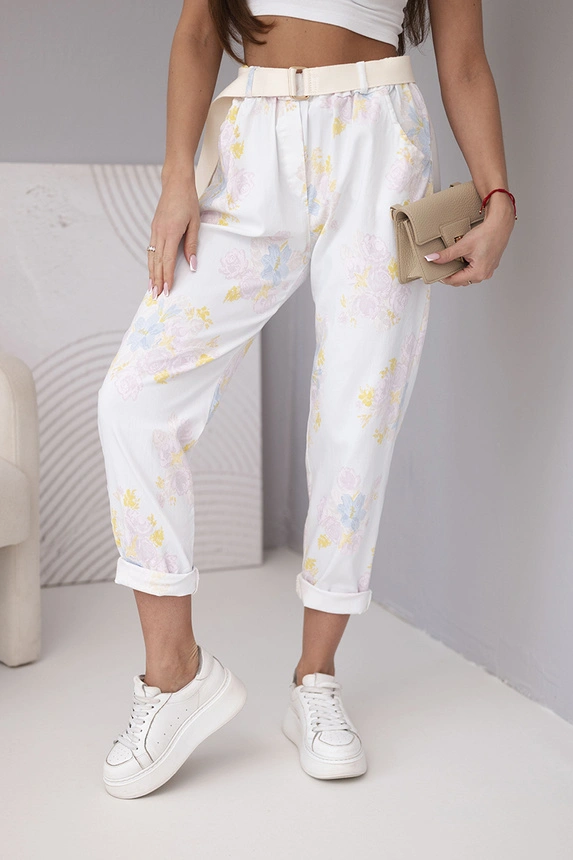 38662_1 Moteriškos viskozinės kelnės su gėlėmis ir diržu