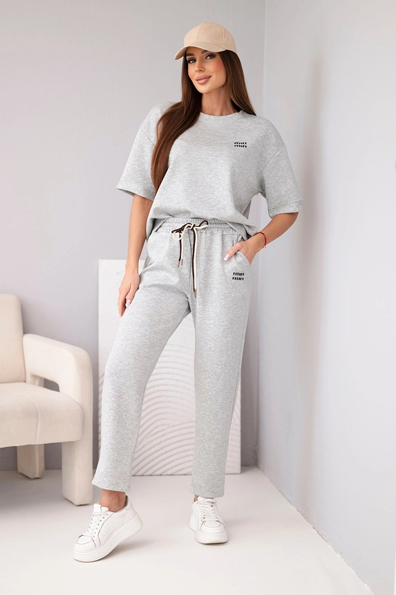 38700_1 Moteriškas viskozės su trumpomis rankovėmis ir kelnių su pasukama klešnė šviesiai