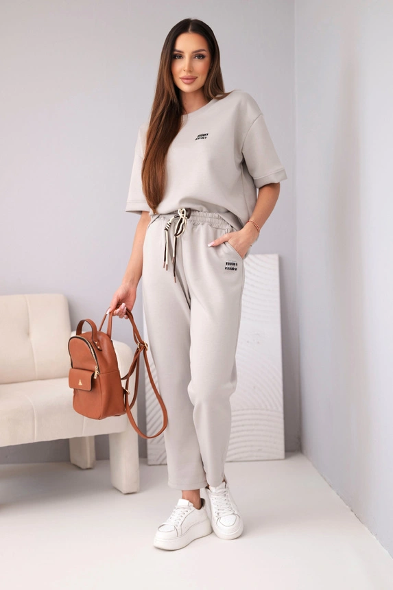 38708_1 Moteriškas iš viskozės, sviestas, trumpomis rankovėmis ir kelnėmis su suveržtais šonais tamsiai