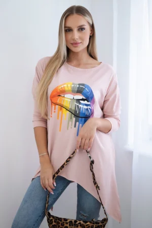 Plus Size palaidinė su lūpų raštu