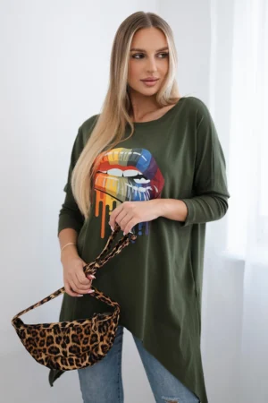 Plus Size palaidinė su lūpų raštu