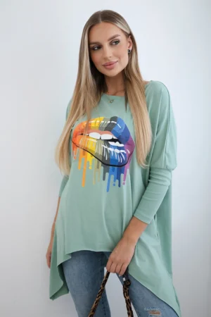 Plus Size palaidinė su lūpų raštu