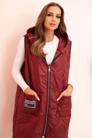 Plus Size dygsniuota liemenė su gobtuvu