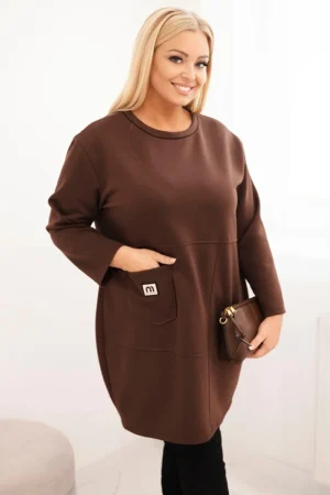 Plus Size suknelė 3/4 rankovėmis su kišene