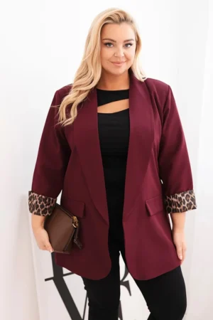 Plus Size švarkas su leopardiniu pamušalu