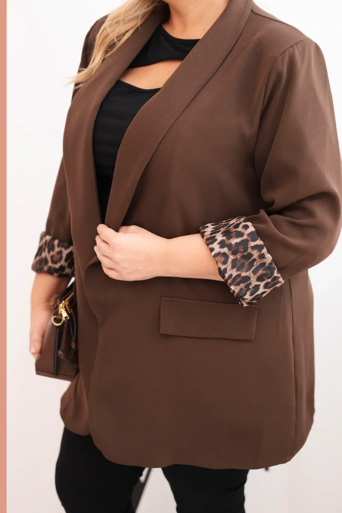 36167_4 Plus Size švarkas leopardiniu pamušalu - Image 4