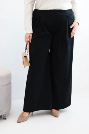 Plus Size plačios kelnės su klostėmis