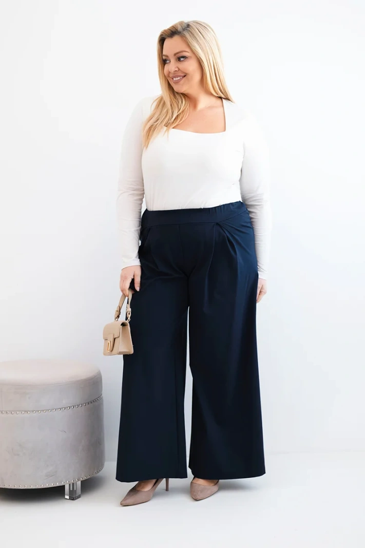 37969_1 Plus Size plačios kelnės su klostėmis - Image 2