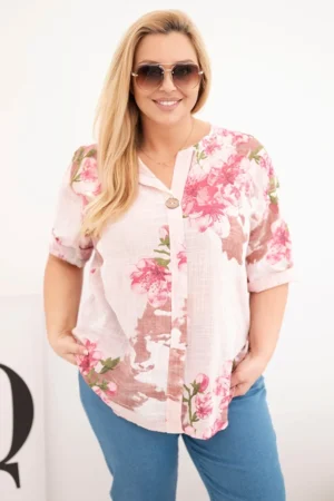 Plus Size medvilninė palaidinė gėlių raštu