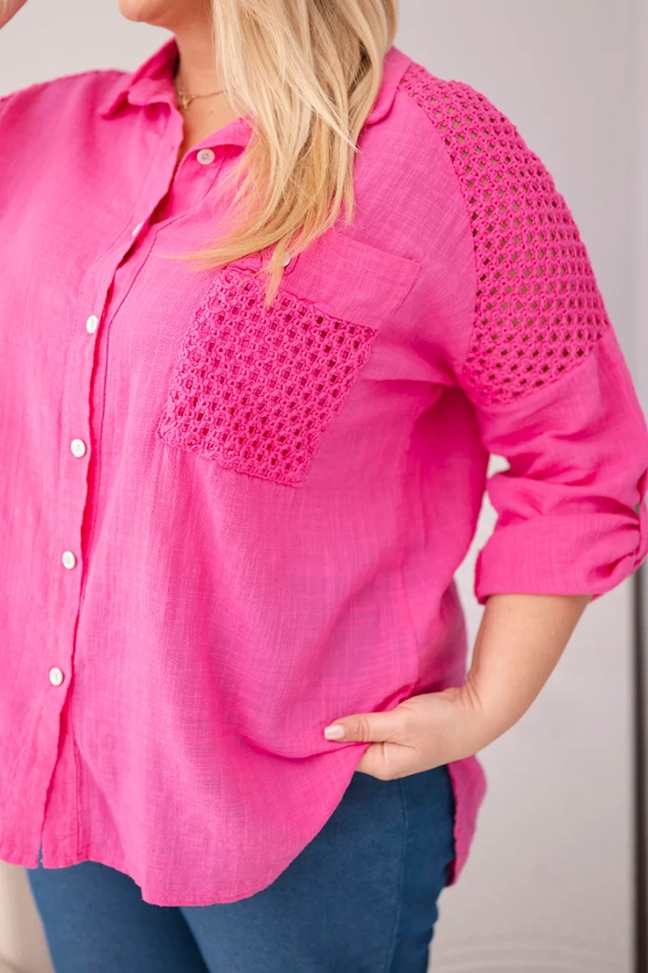 39445_4 Plus Size medvilniniai marškiniai su nėriniais - Image 4