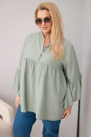 Plus Size palaidinė raukinėtomis rankovėmis