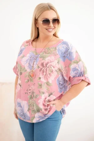 Plus Size gėlėta medvilninė palaidinė