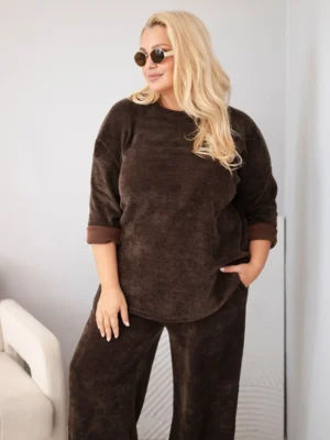 Plus Size veliūrinis komplektas su kelnėmis