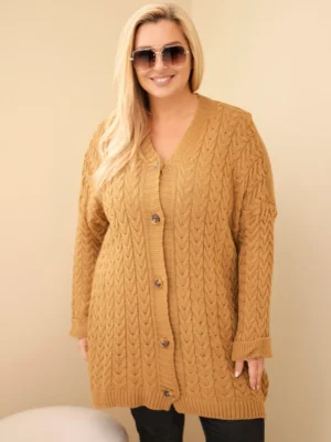 Plus Size kardiganas su pynių raštu