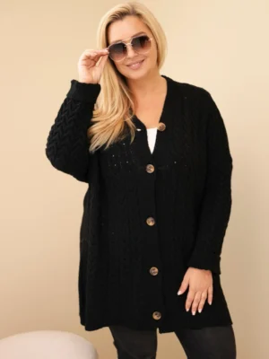 Plus Size kardiganas su pynimo raštu