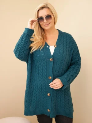 Plus Size kardiganas su pynimo raštu