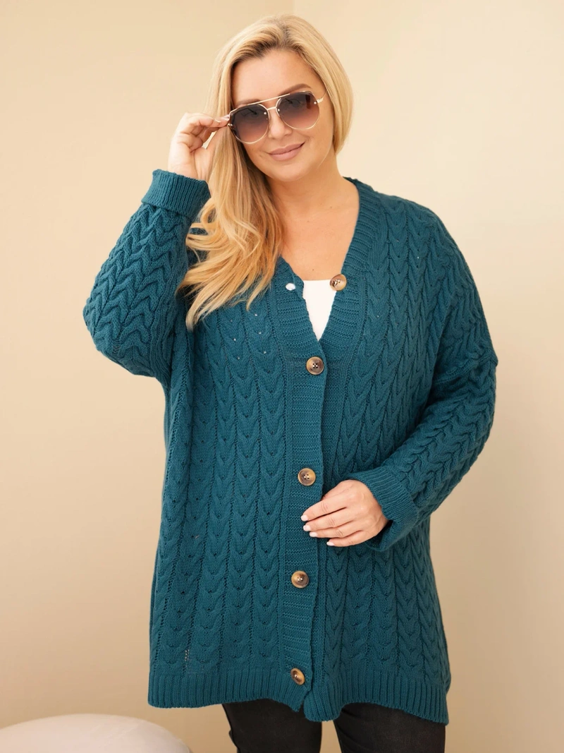 41947_3 Plus Size kardiganas su pynimo raštu