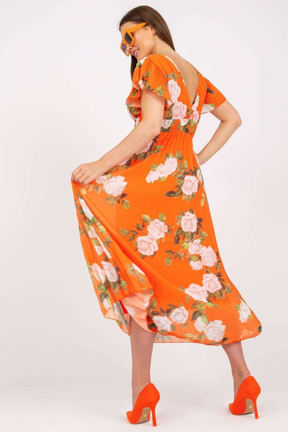 942527 Oranžinė vasarinė suknelė su raukiniais - Image 3